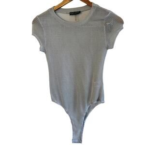Size M Silver Sparkle Fishnet Mesh Bodysuit